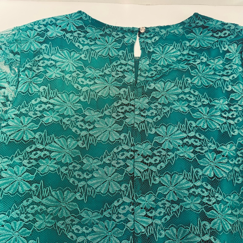 Draper James Green Floral Lace Pull Over Blouse Lined Sheer 3/4 Sleeves - Picture 13 of 15